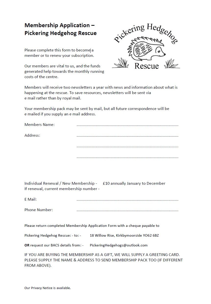Membership – Pickering Hedgehog Rescue